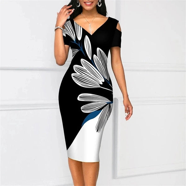 Elegant Print Bodycon Dress Summer V Neck Backless Party Dresses